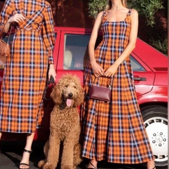 STAUD Wells Maxi Dress - Poppy Plaid Cotton Spring - Picture 3 of 12